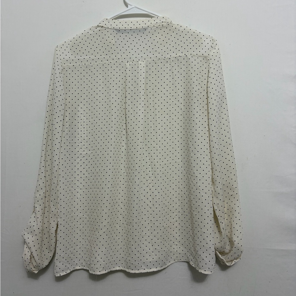 Zara Basic Polka Dot Blouse Zip Front Roll Tab Sl… - image 8